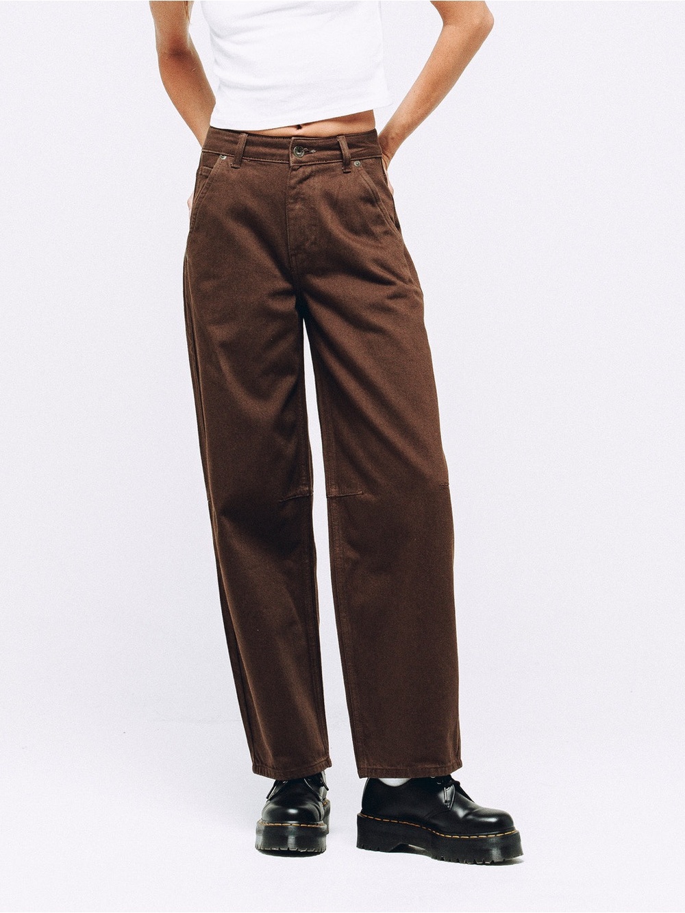 P & Co GRACE BARREL LEG JEAN - WASHED BROWN - UK 10 / US 6 women’s workwear